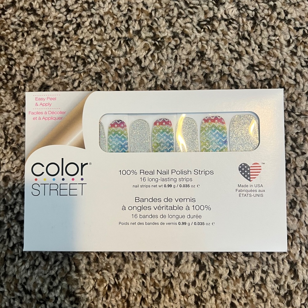 Color Street Eggs-travaganza Nail Polish Strips Rainbow Chevron Glitter FDG344